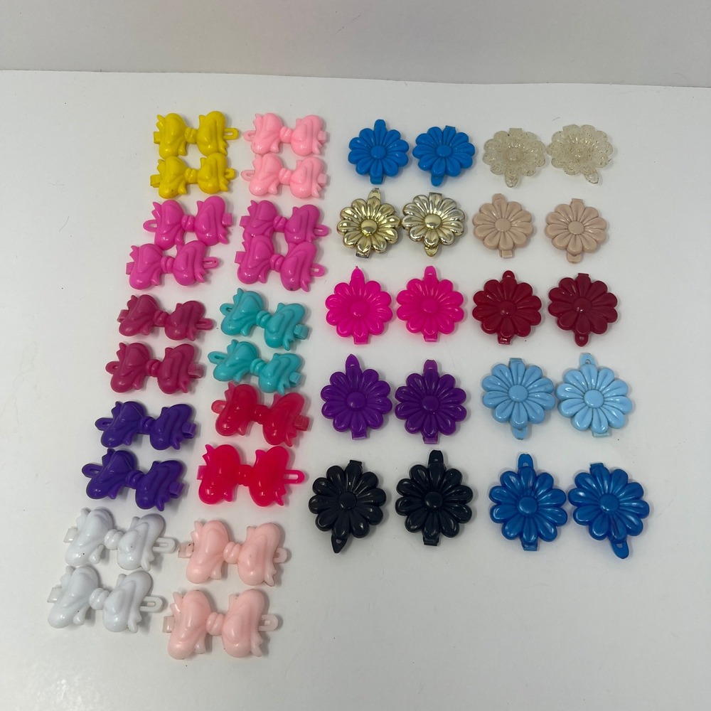 Little Girl Hair Barrette Clip Lot 40pc Multicolor Plastic Flower Bow Accessory